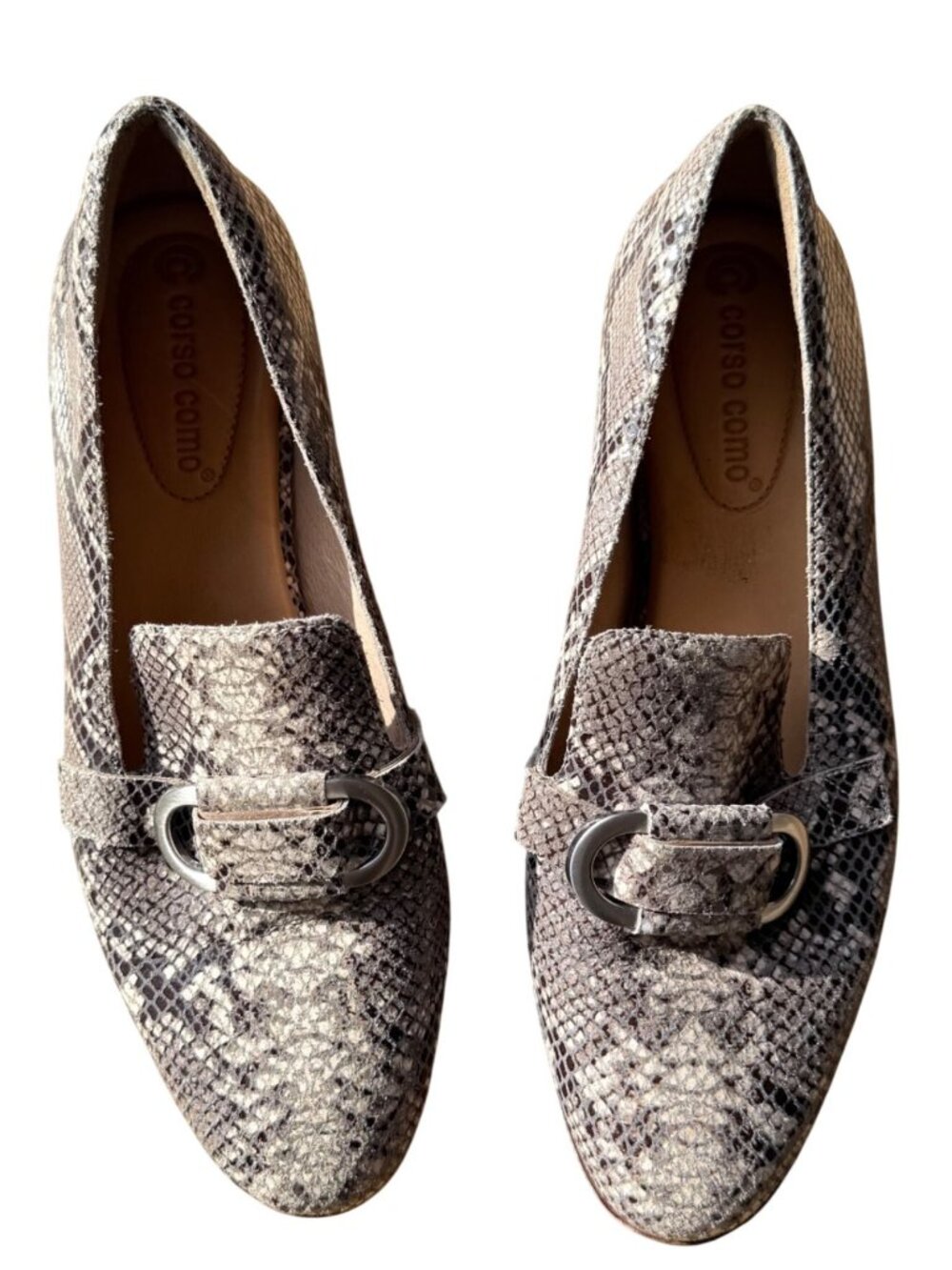 Corso Como Women's Leather Loafers 6.5M Clarrah Gray Embossed Snake Print Flats